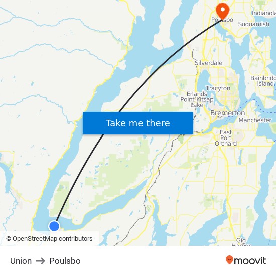 Union to Poulsbo map