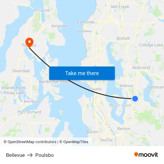 Bellevue to Poulsbo map