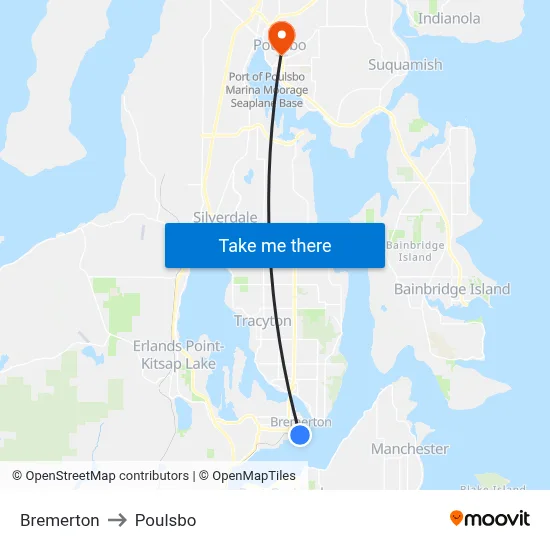 Bremerton to Poulsbo map