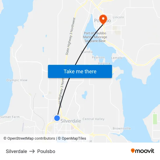 Silverdale to Poulsbo map