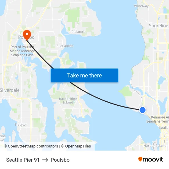 Seattle Pier 91 to Poulsbo map