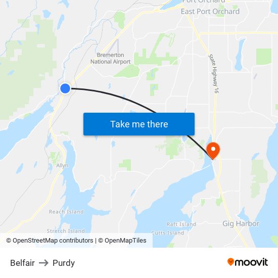 Belfair to Purdy map