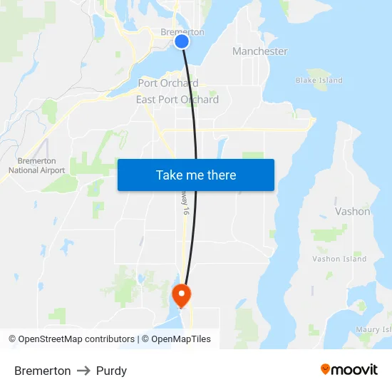 Bremerton to Purdy map
