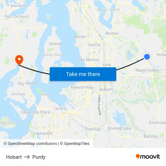 Hobart to Purdy map