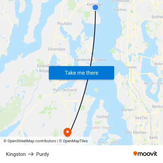 Kingston to Purdy map