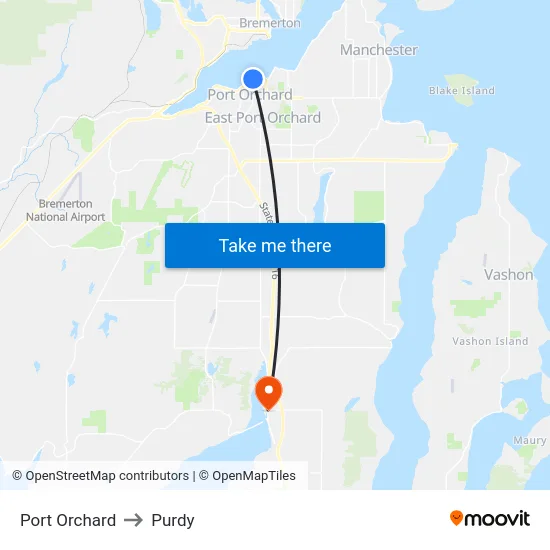 Port Orchard to Purdy map