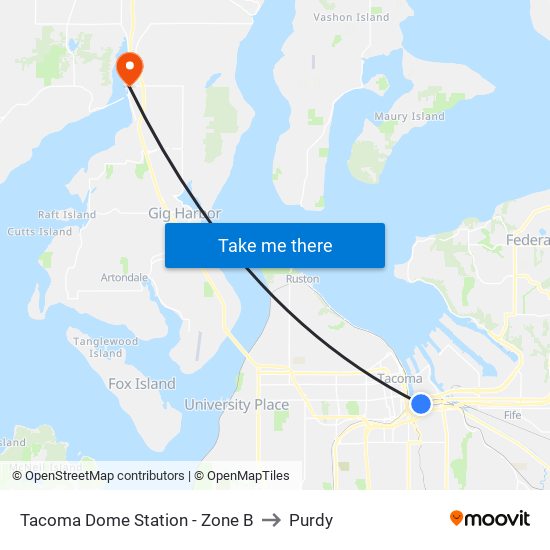 Tacoma Dome Station - Zone B to Purdy map