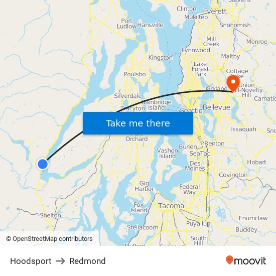 Hoodsport to Redmond map