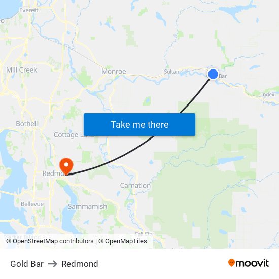 Gold Bar to Redmond map