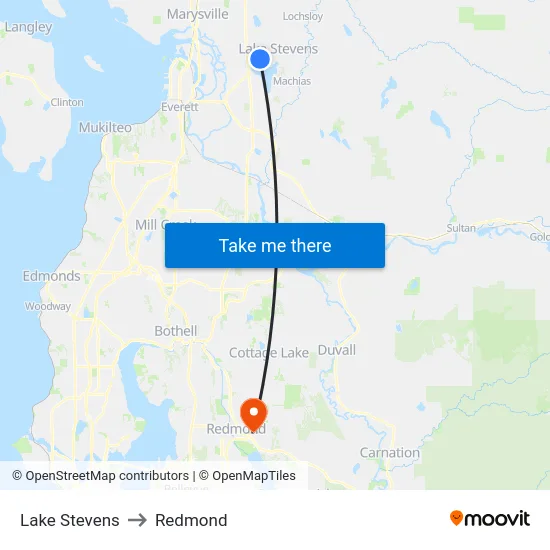 Lake Stevens to Redmond map