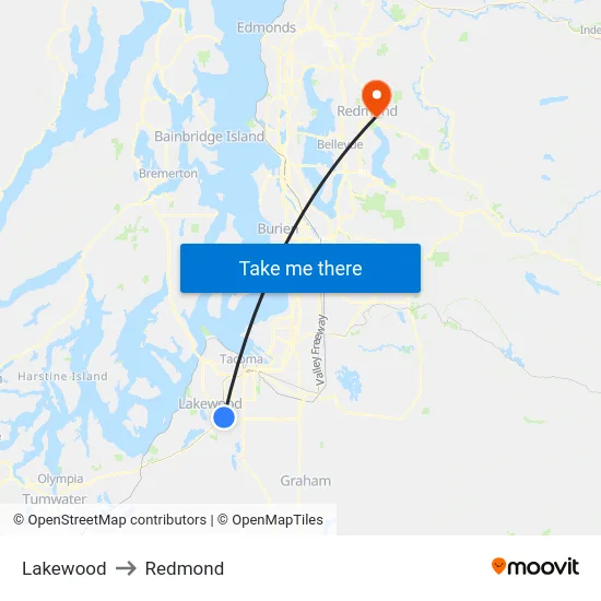 Lakewood to Redmond map