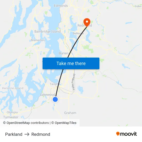 Parkland to Redmond map
