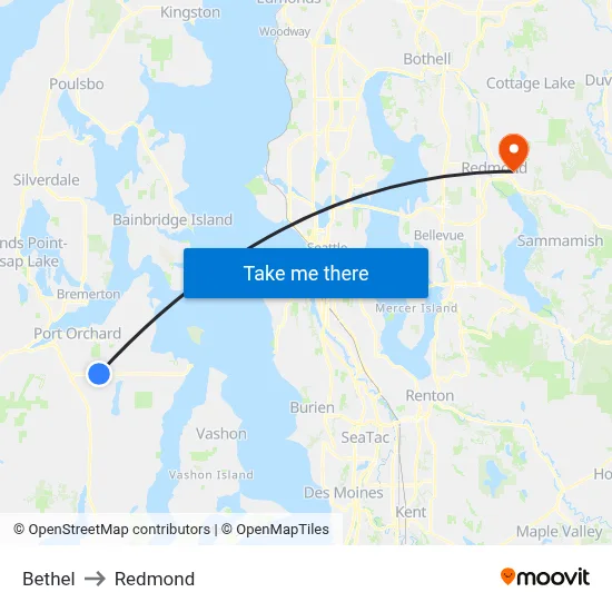 Bethel to Redmond map