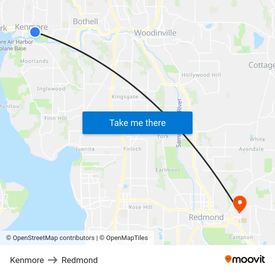 Kenmore to Redmond map