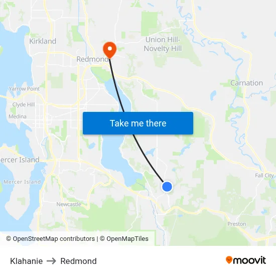 Klahanie to Redmond map