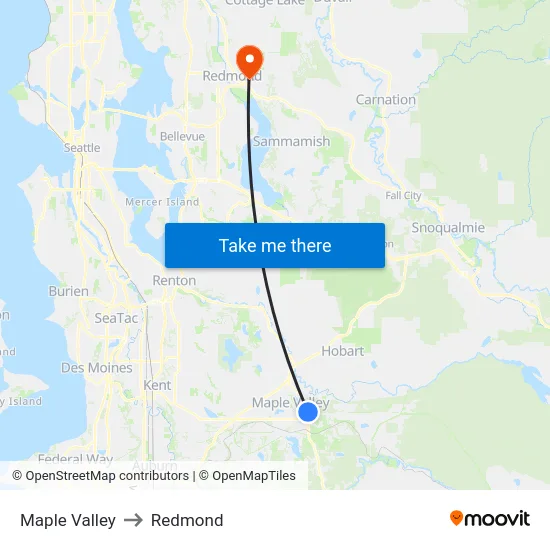 Maple Valley to Redmond map