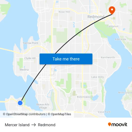 Mercer Island to Redmond map