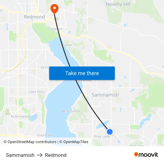 Sammamish to Redmond map