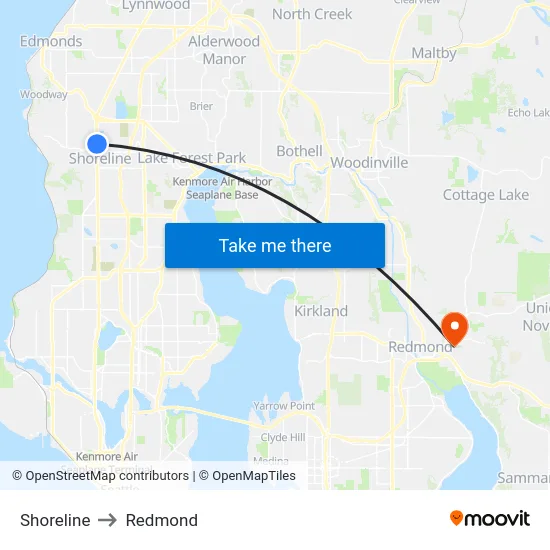 Shoreline to Redmond map