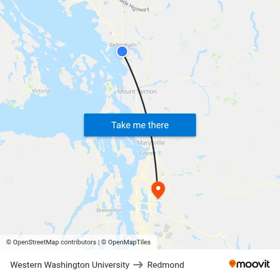Western Washington University to Redmond map