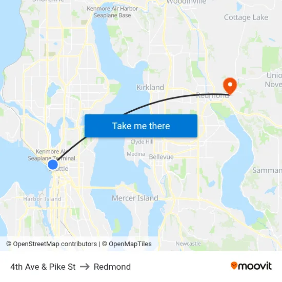 4th Ave & Pike St to Redmond map
