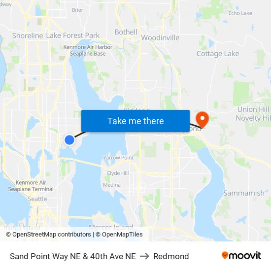 Sand Point Way NE & 40th Ave NE to Redmond map