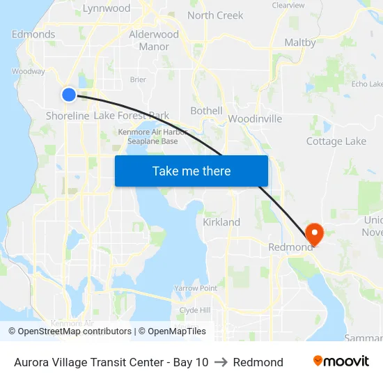Aurora Village Transit Center - Bay 10 to Redmond map