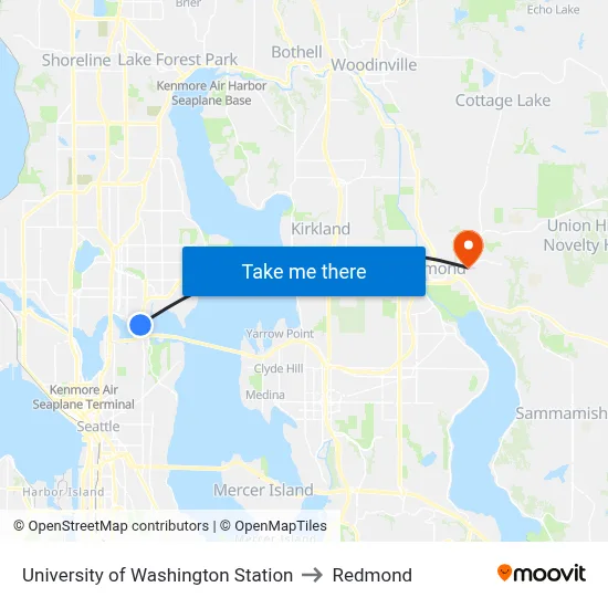 University of Washington Station to Redmond map