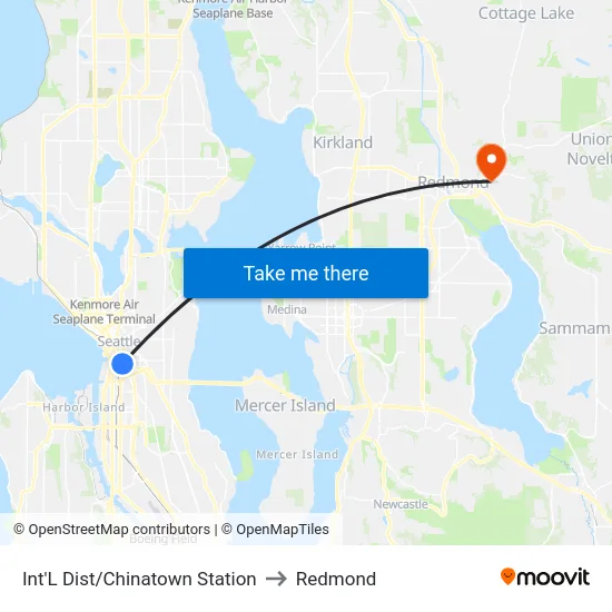 Int'L Dist/Chinatown Station to Redmond map