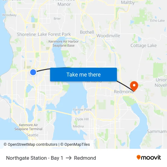 Northgate Station - Bay 1 to Redmond map