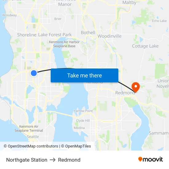 Northgate Station to Redmond map