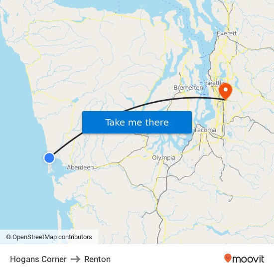 Hogans Corner to Renton map