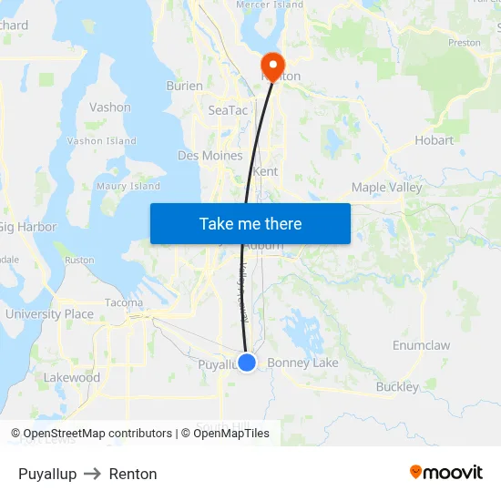 Puyallup to Renton map