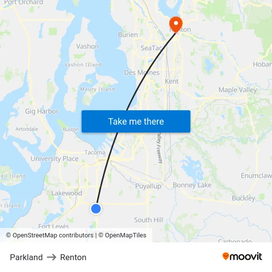 Parkland to Renton map