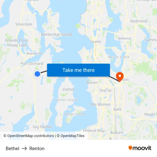 Bethel to Renton map