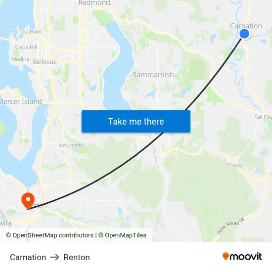 Carnation to Renton map