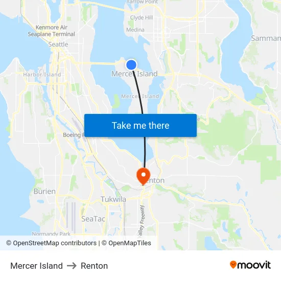 Mercer Island to Renton map