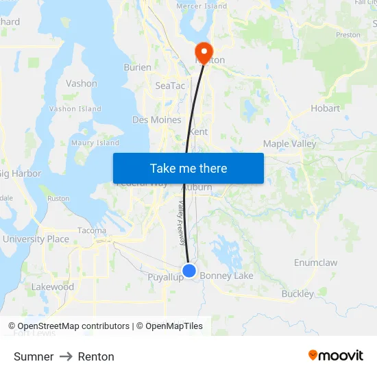Sumner to Renton map