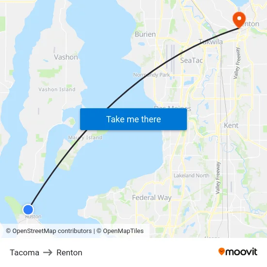 Tacoma to Renton map