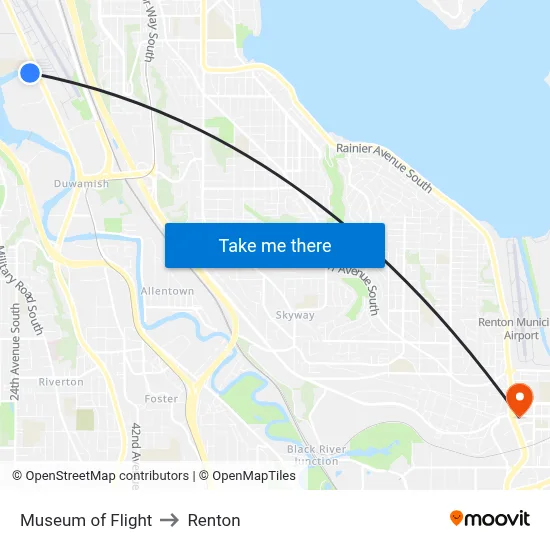Museum of Flight to Renton map