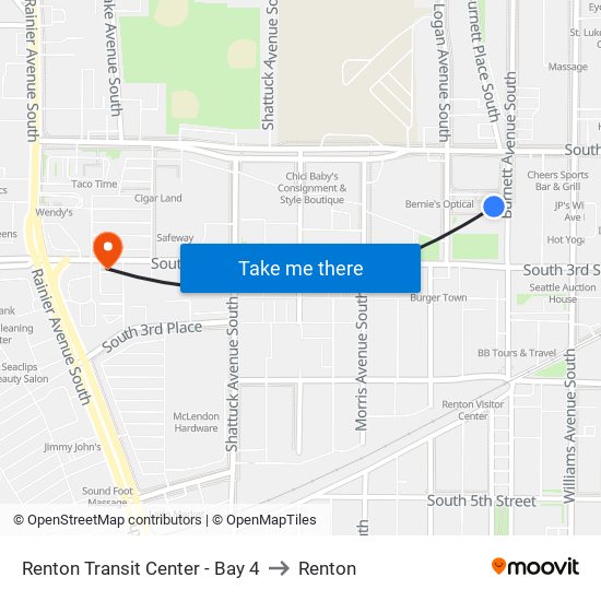 Renton Transit Center - Bay 4 to Renton map