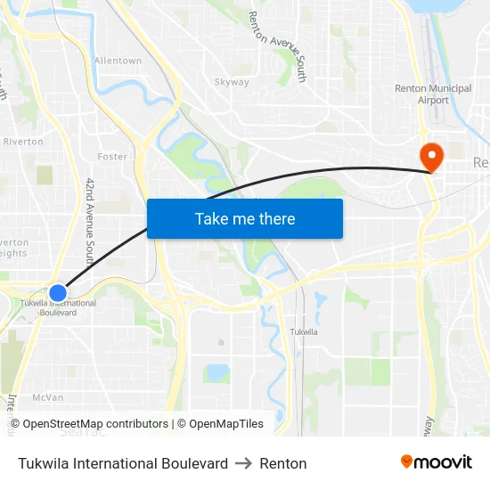 Tukwila International Boulevard to Renton map