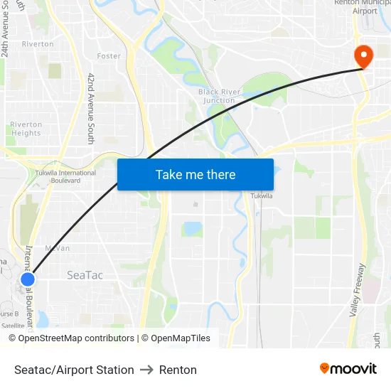Seatac/Airport Station to Renton map