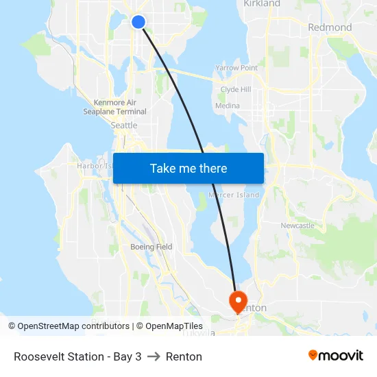 Roosevelt Station - Bay 3 to Renton map