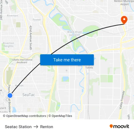 Seatac Station to Renton map