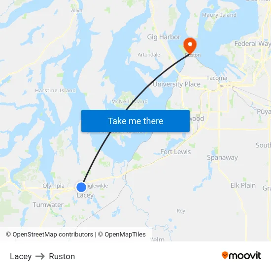 Lacey to Ruston map