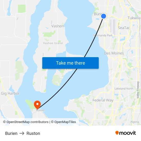 Burien to Ruston map