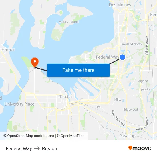 Federal Way to Ruston map