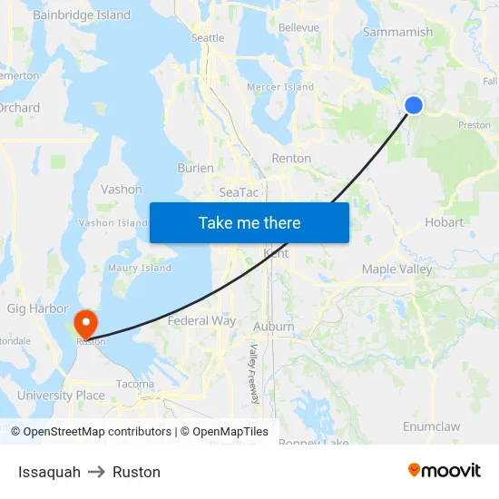 Issaquah to Ruston map