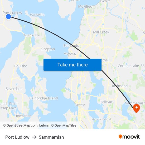 Port Ludlow to Sammamish map
